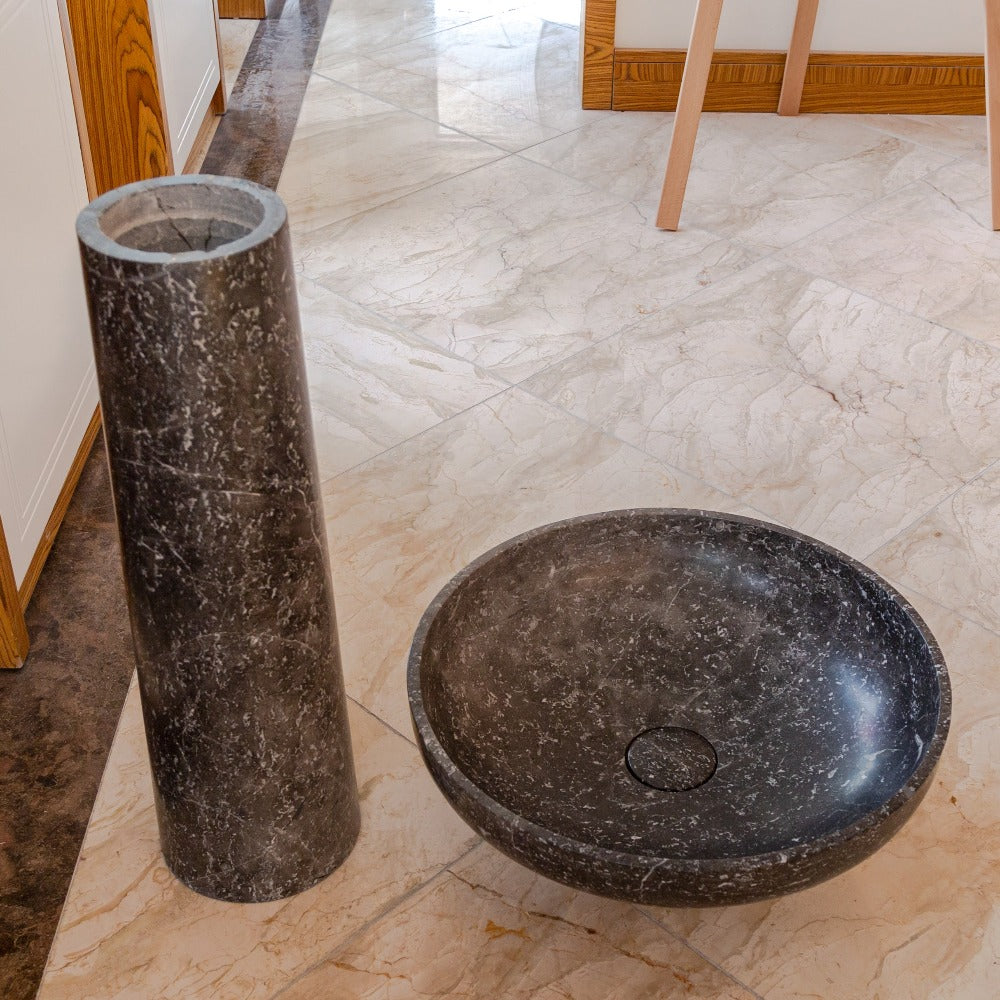 Natural Stone Black Marble Pedestal Round Sink Polished (D)20