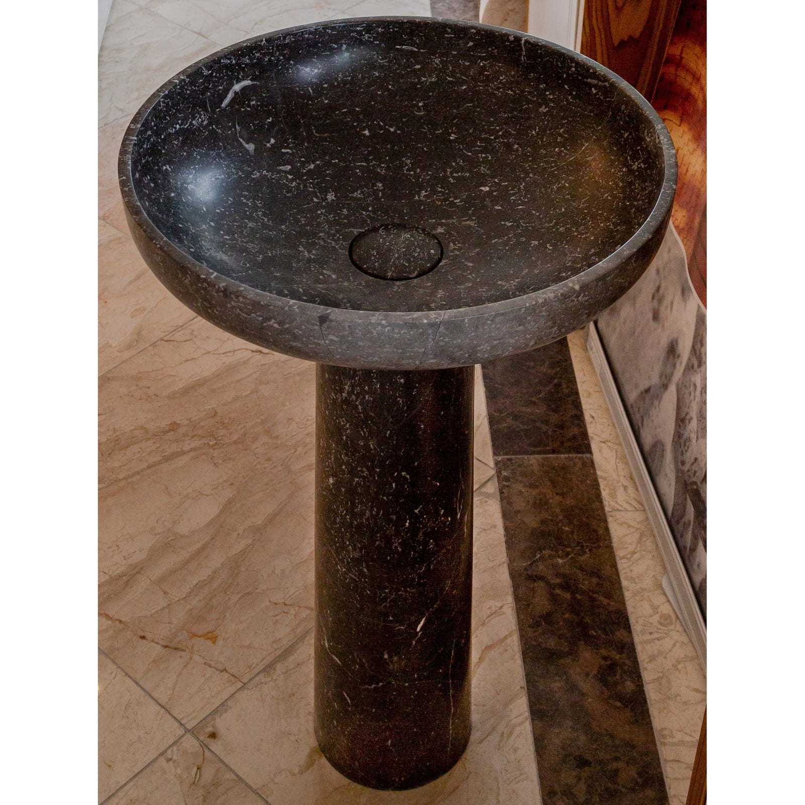 Natural Stone Black Marble Pedestal Round Sink Polished (D)20