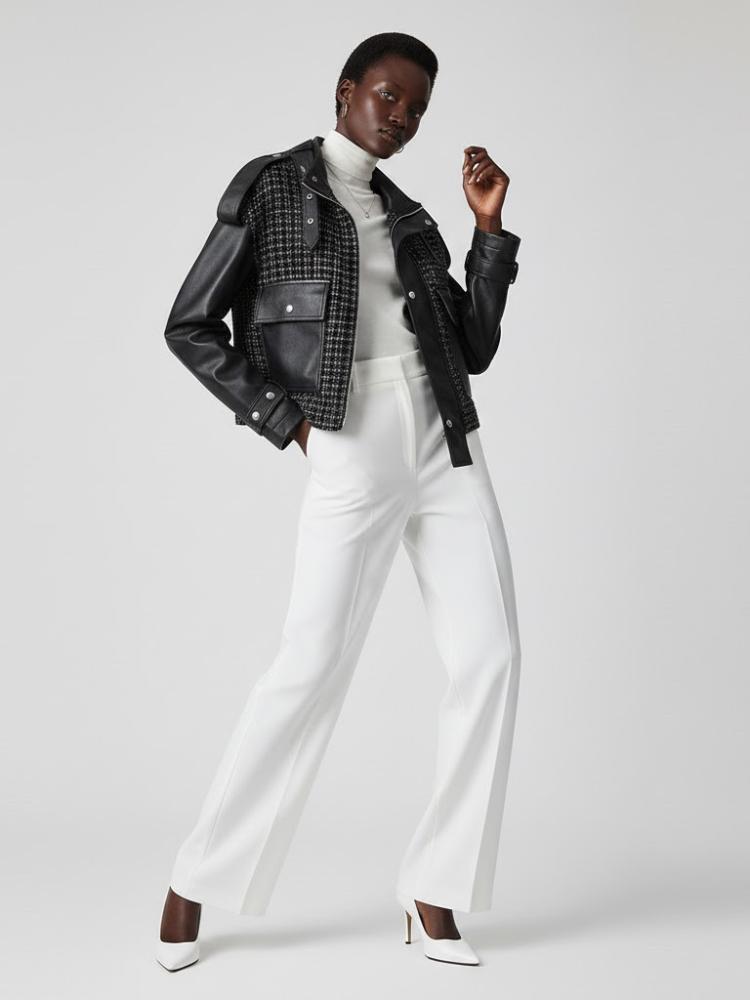 Black Vegan Leather and Tweed Biker Jacket BLACK NINE: New Colección COUTURE in NOLITA - BYMANYC ® New York