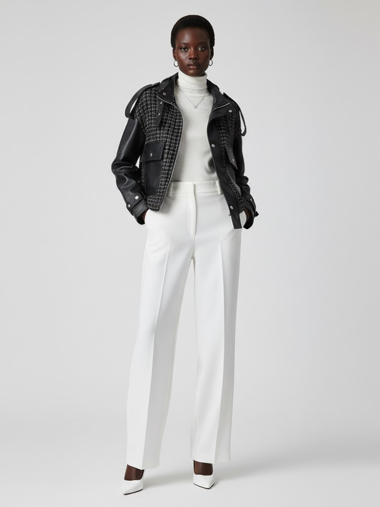 Black Vegan Leather and Tweed Biker Jacket BLACK NINE: New Colección COUTURE in NOLITA - BYMANYC ® New York