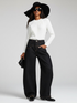 Black Wide-Leg Denim Jeans with Contrast Stitching • BYMANYC ® New York