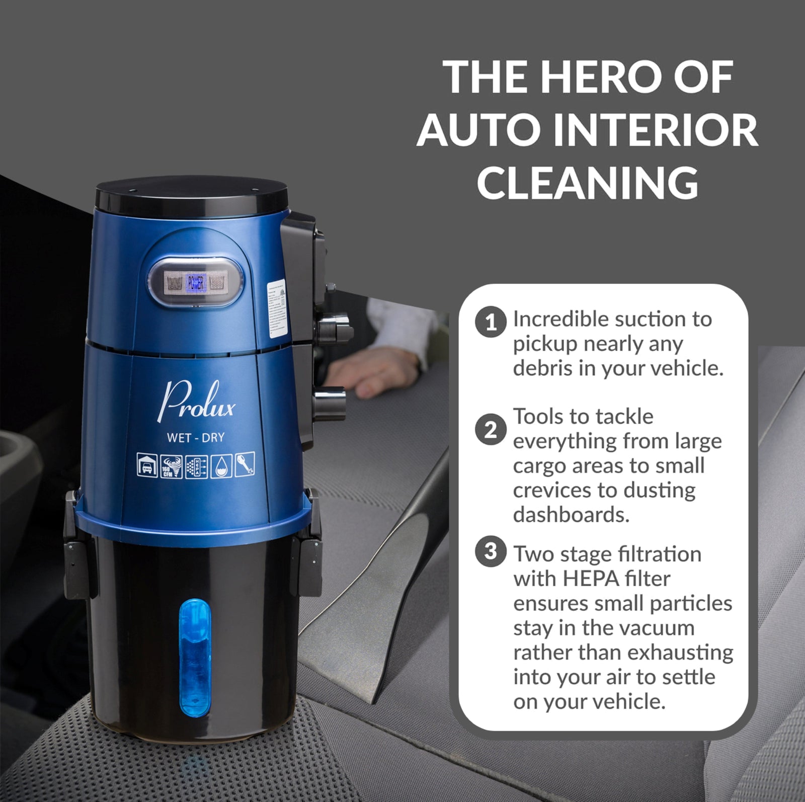 Blue Prolux Wet/Dry Garage Vacuum, Shampooer, Blower and Detailer