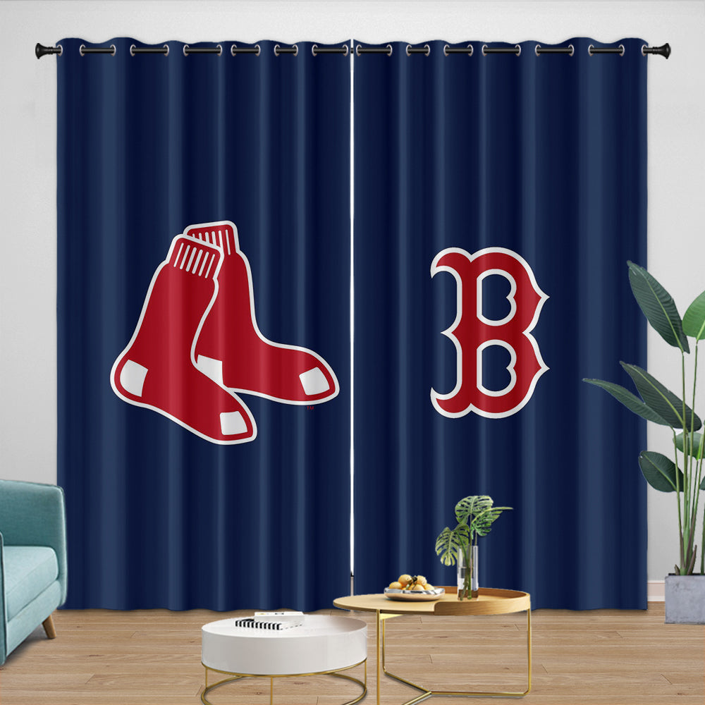 Boston Red Sox Curtains Blackout Window Drapes Room Decoration