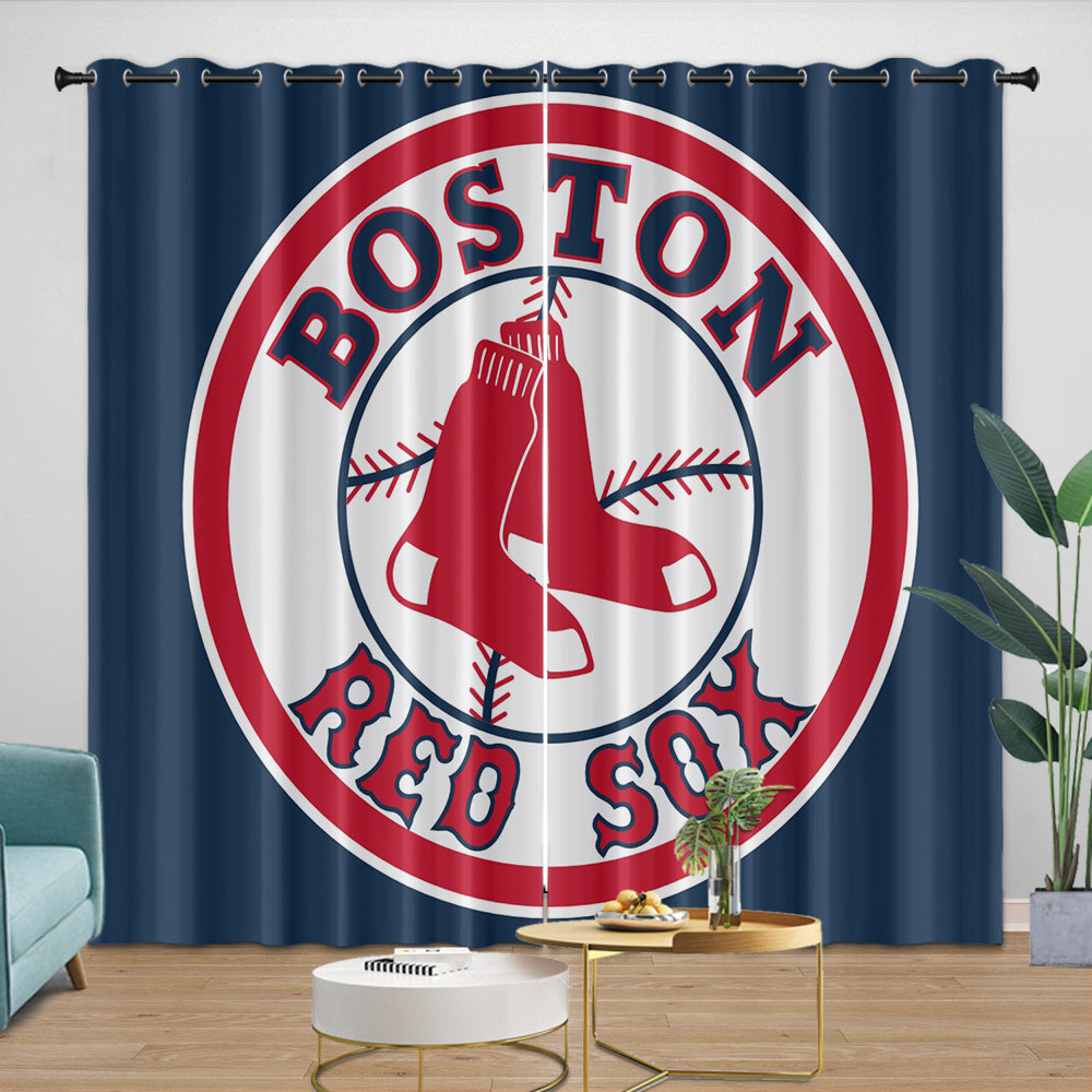 Boston Red Sox Curtains Blackout Window Drapes Room Decoration