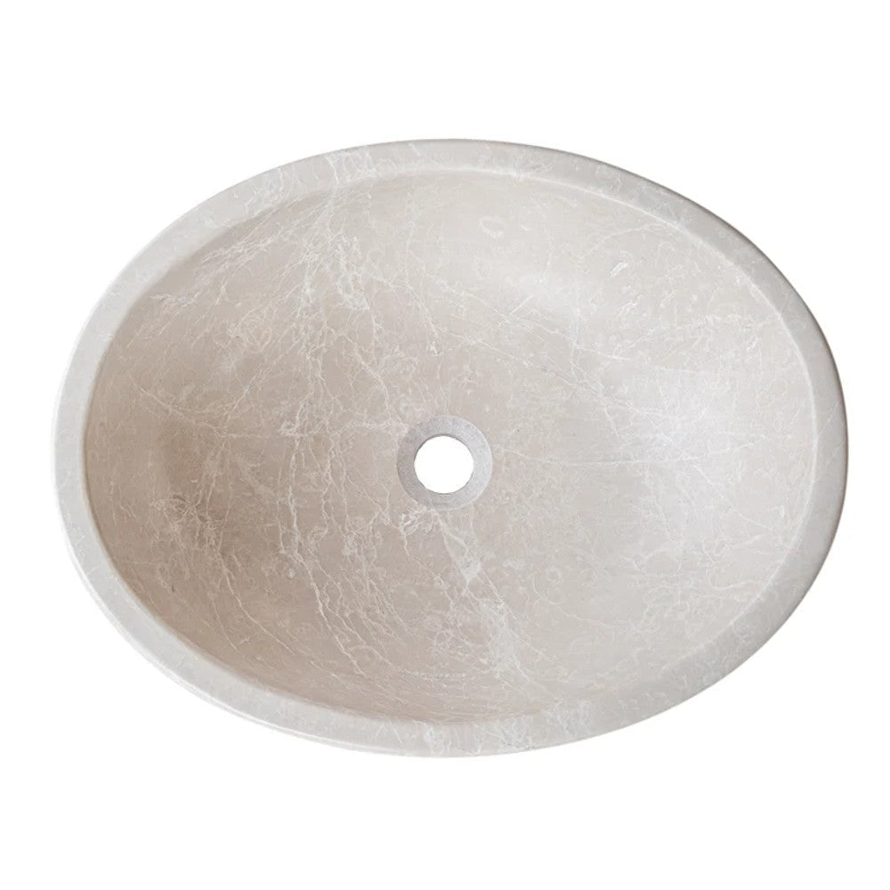 Botticino Marble Natural Stone Oval Shape Vessel Sink Honed (W)16