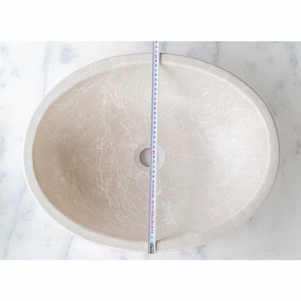 Botticino Marble Natural Stone Oval Shape Vessel Sink Honed (W)16