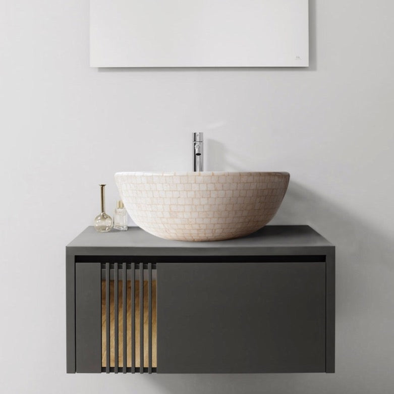 Botticino Marble Mosaic Natural Stone Round Above Vanity Vessel Sink Semi-polished (D)16