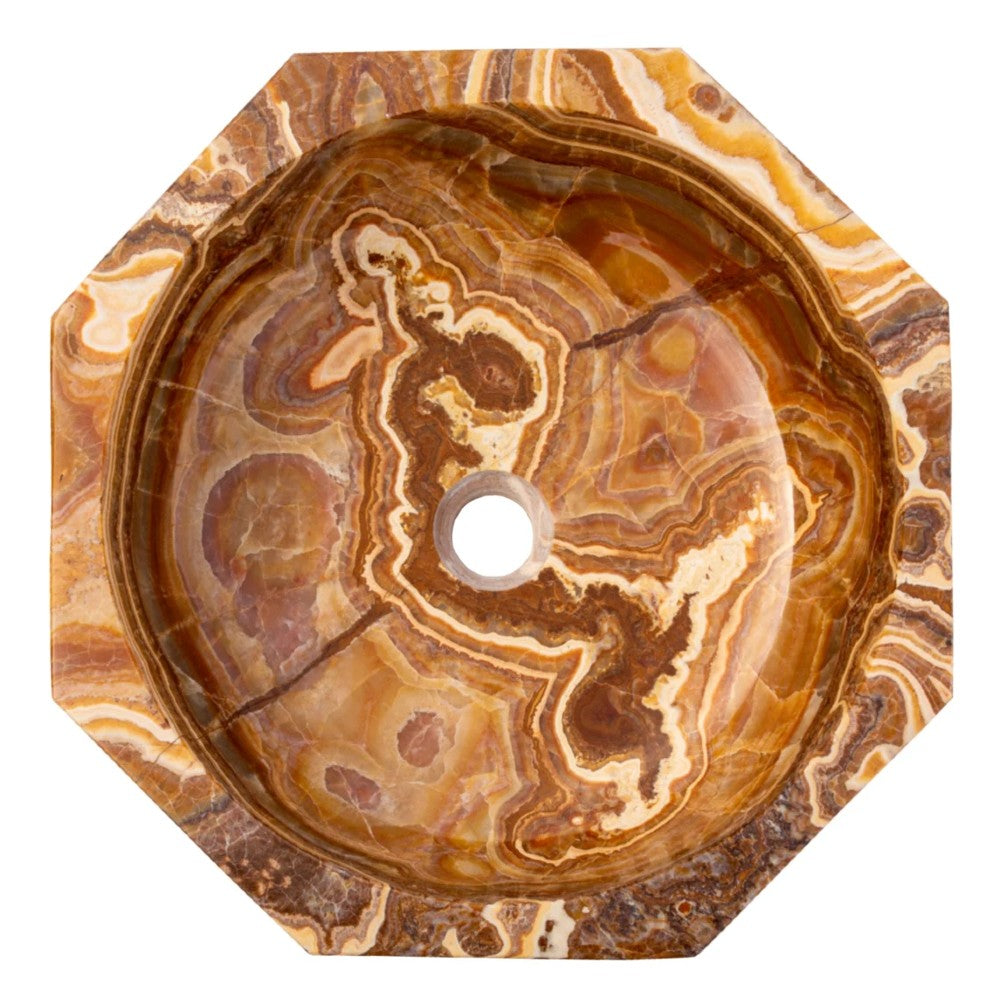 Brown Onyx Translucent Octagon Natural Stone Vessel Sink Polished  (D)17
