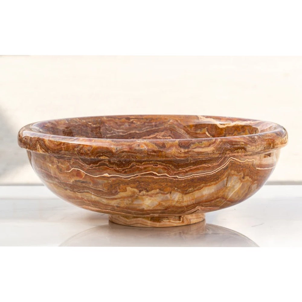 Brown Onyx Translucent Natural Stone Drop-in Vessel Sink Polished  (D)16" (H)6"