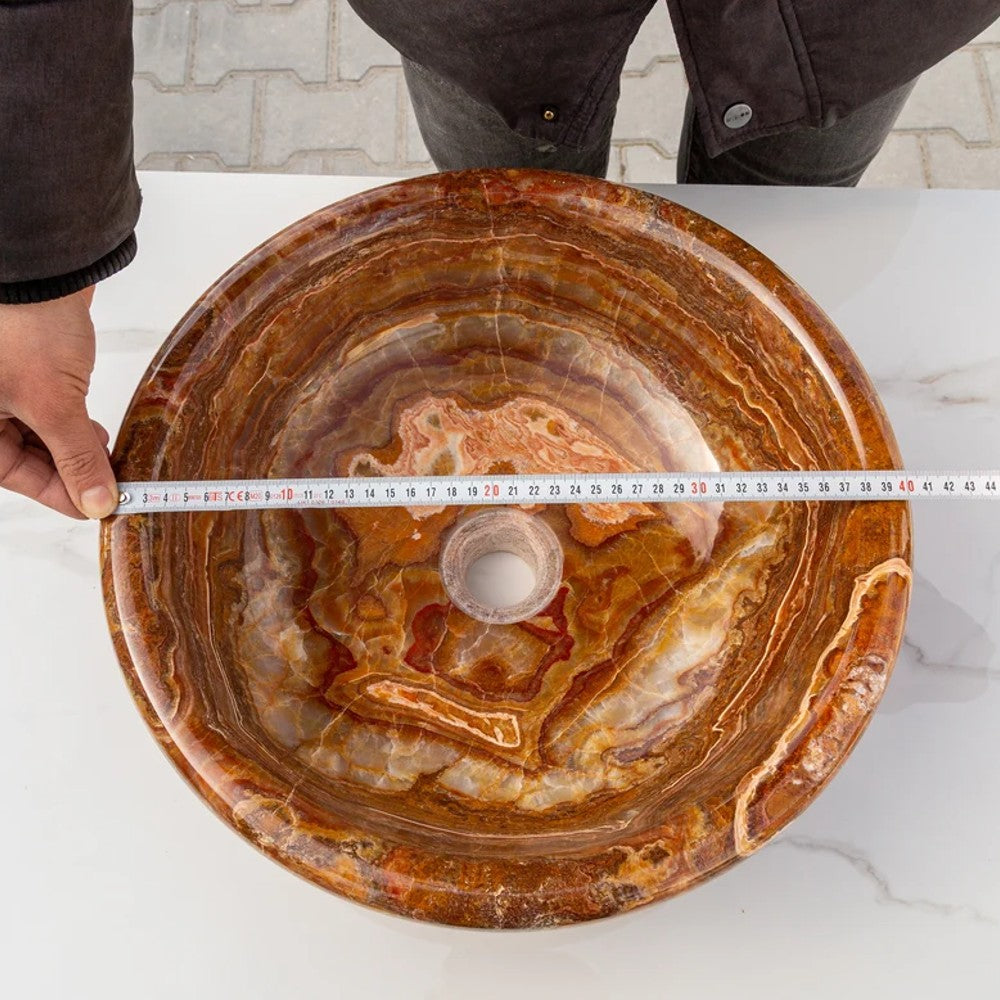 Brown Onyx Translucent Natural Stone Drop-in Vessel Sink Polished  (D)16