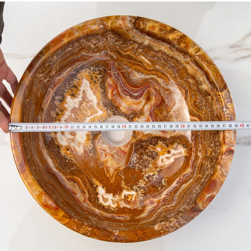 Brown Onyx Translucent Natural Stone Vessel Sink Polished  (D)16