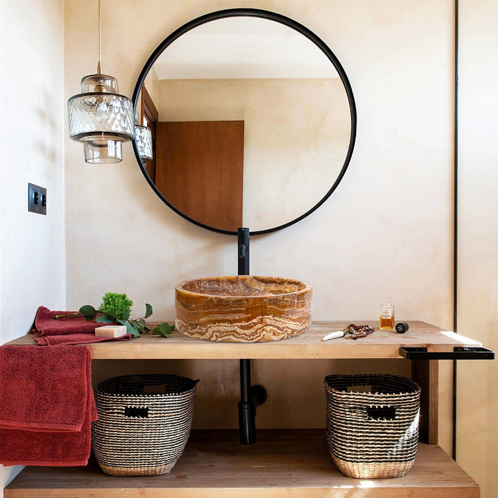 Brown Onyx Translucent Natural Stone Vessel Sink Polished  (D)16