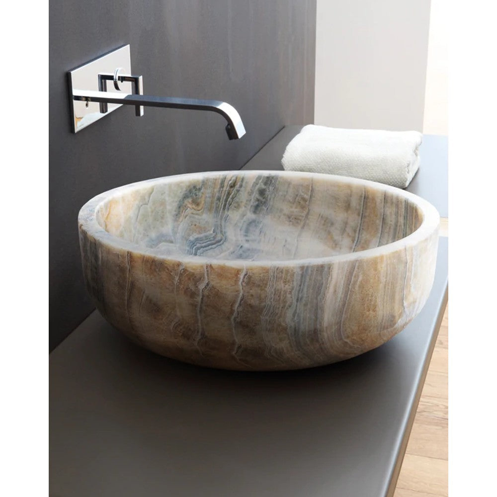 Natural Stone Bubble Gray Translucent Onyx Vessel Sink Polished (D)16
