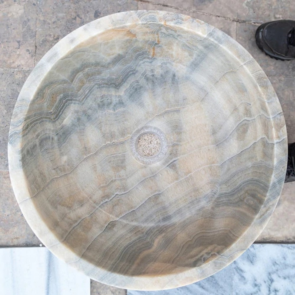 Natural Stone Bubble Gray Translucent Onyx Vessel Sink Polished (D)16