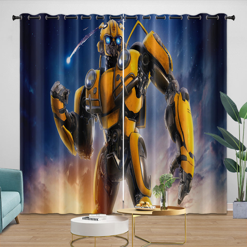 Movie Bumblebee Curtains Pattern Blackout Window Drapes Room Decoration