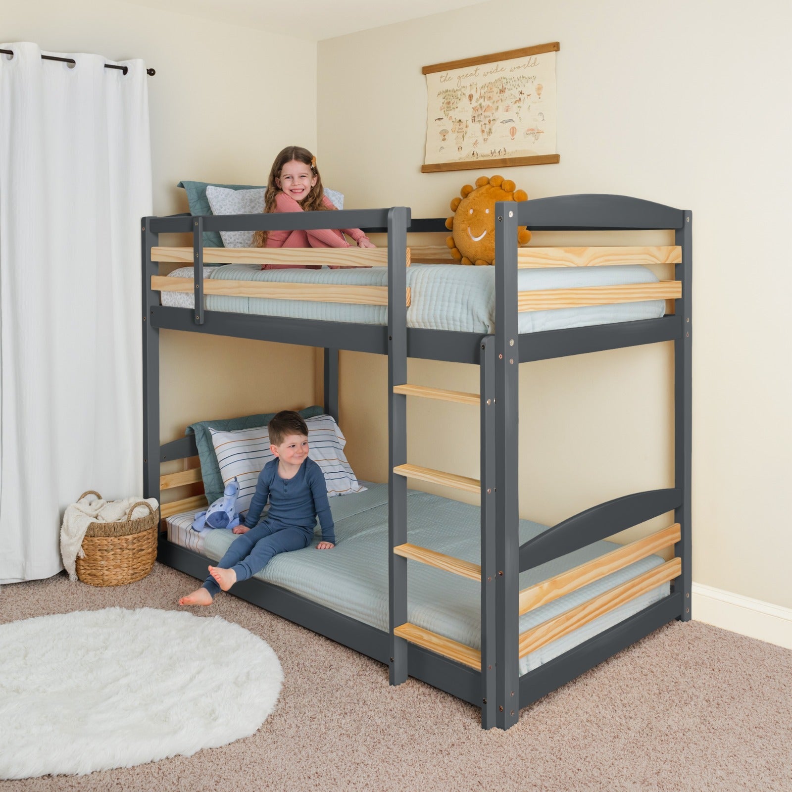 Solid Wood Twin Over Twin Bunk Bed For Kids