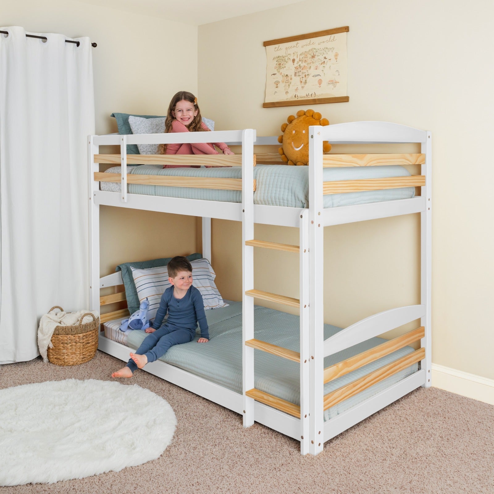 Solid Wood Twin Over Twin Bunk Bed For Kids