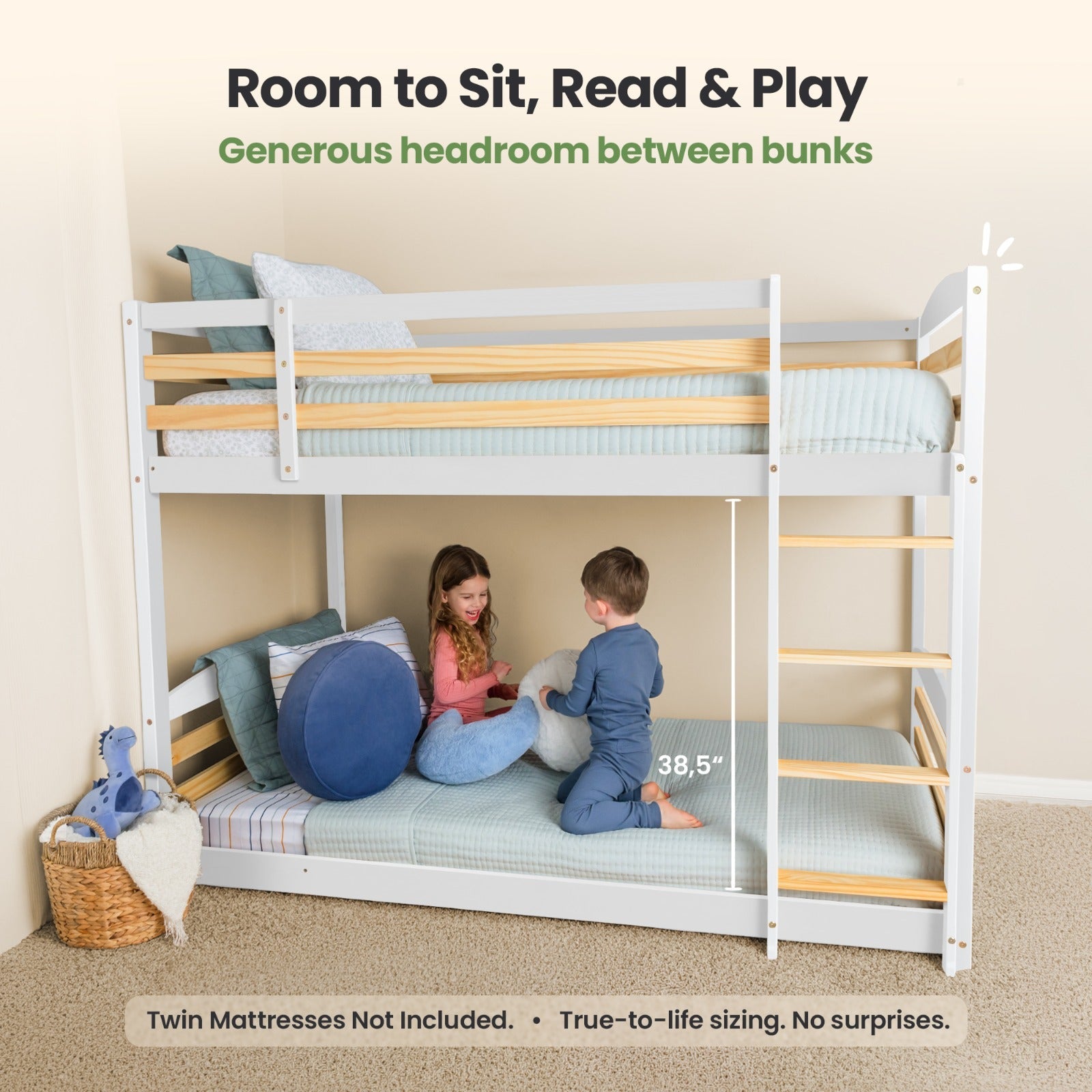 Solid Wood Twin Over Twin Bunk Bed For Kids