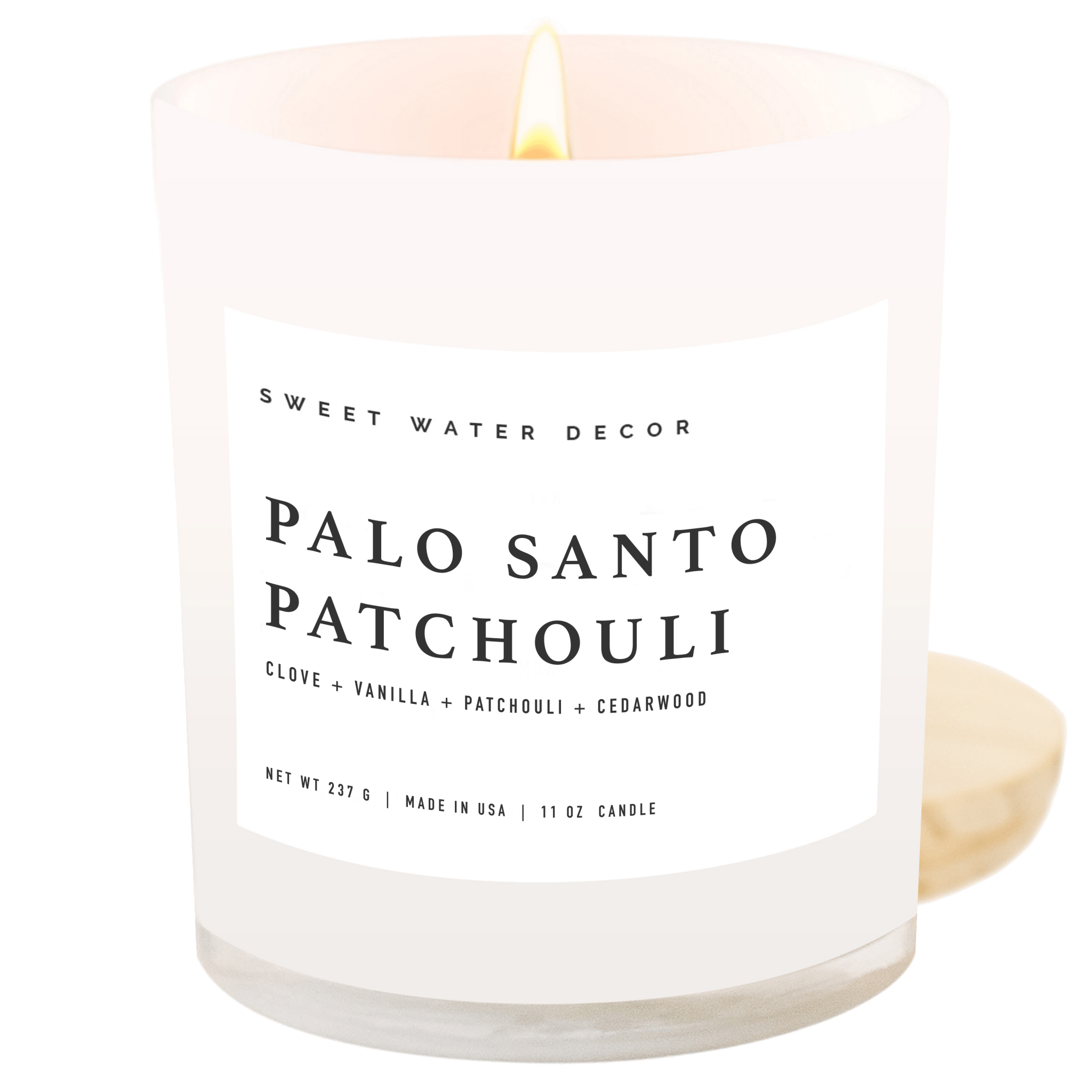 Palo Santo Patchouli Soy Candle - White Jar - 11 oz