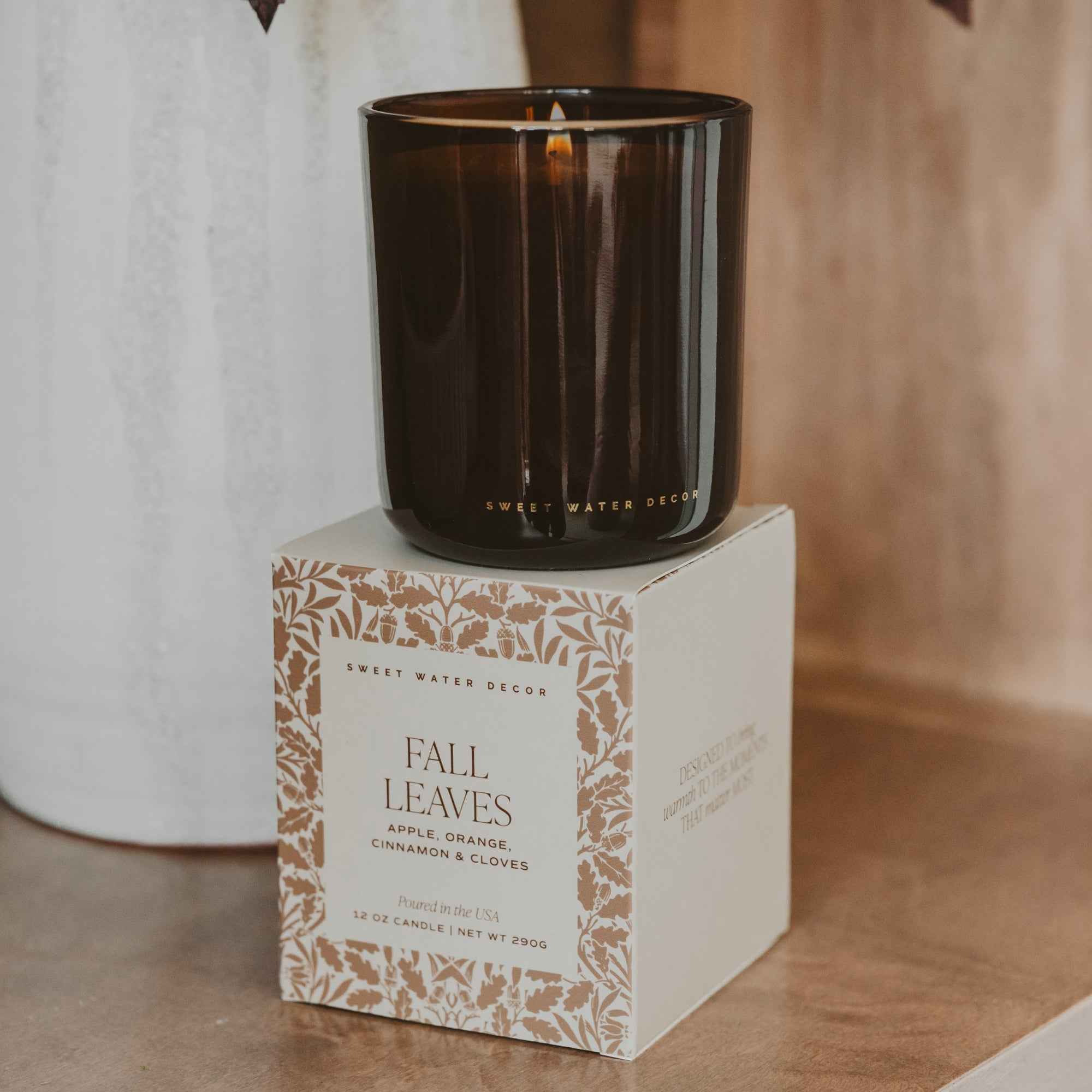Fall Leaves Soy Candle - Boxed Amber Tinted Glass Jar - 12 oz