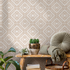 Geometric Wallpaper with a Dashed Diamond Pattern in Beige - C590
