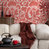 Floral Wallpaper with a Bold Hibiscus Motif in Coral - C678