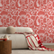 Floral Wallpaper with a Bold Hibiscus Motif in Coral - C678