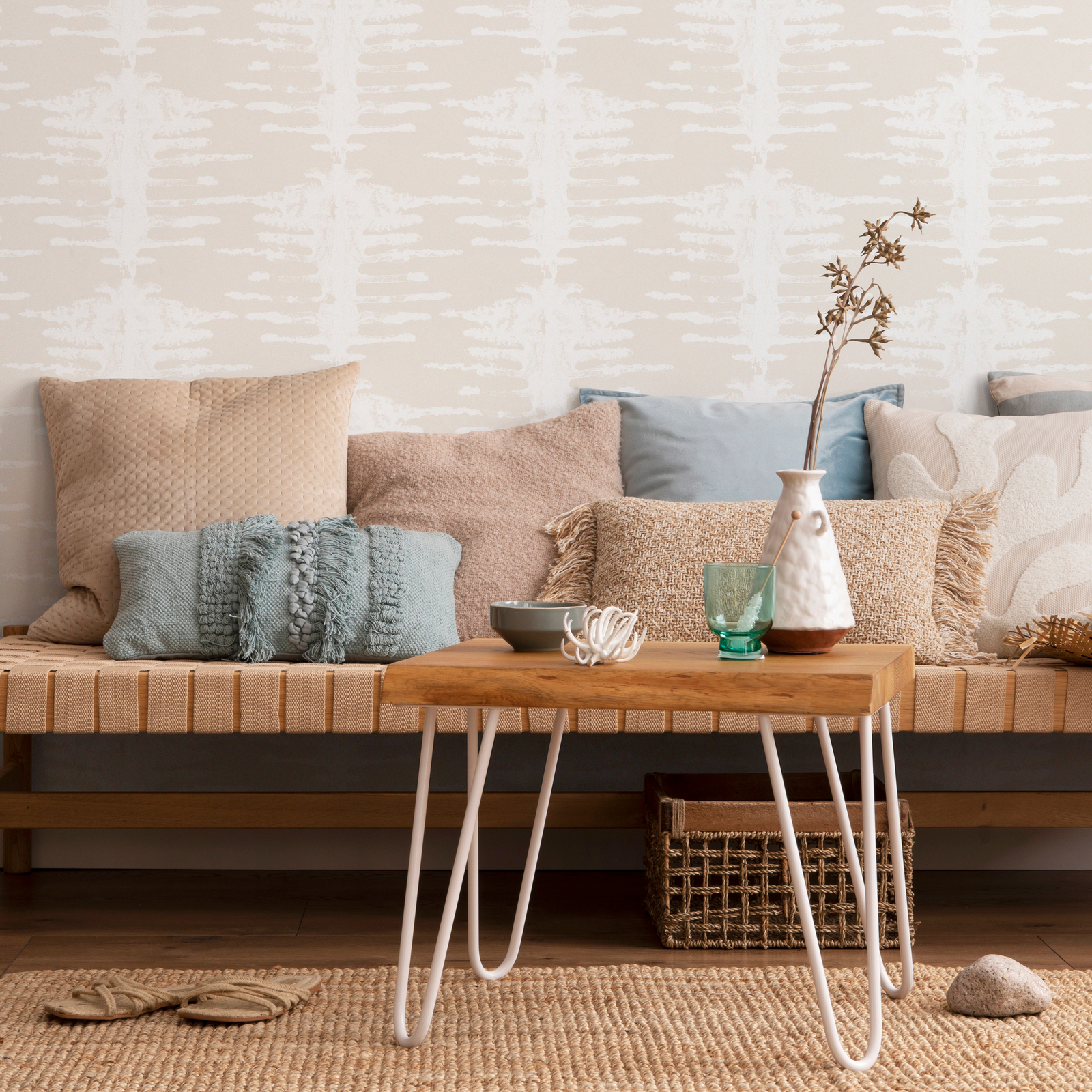 Abstract Wallpaper with Distressed Brushstrokes in Cream and Beige - C740