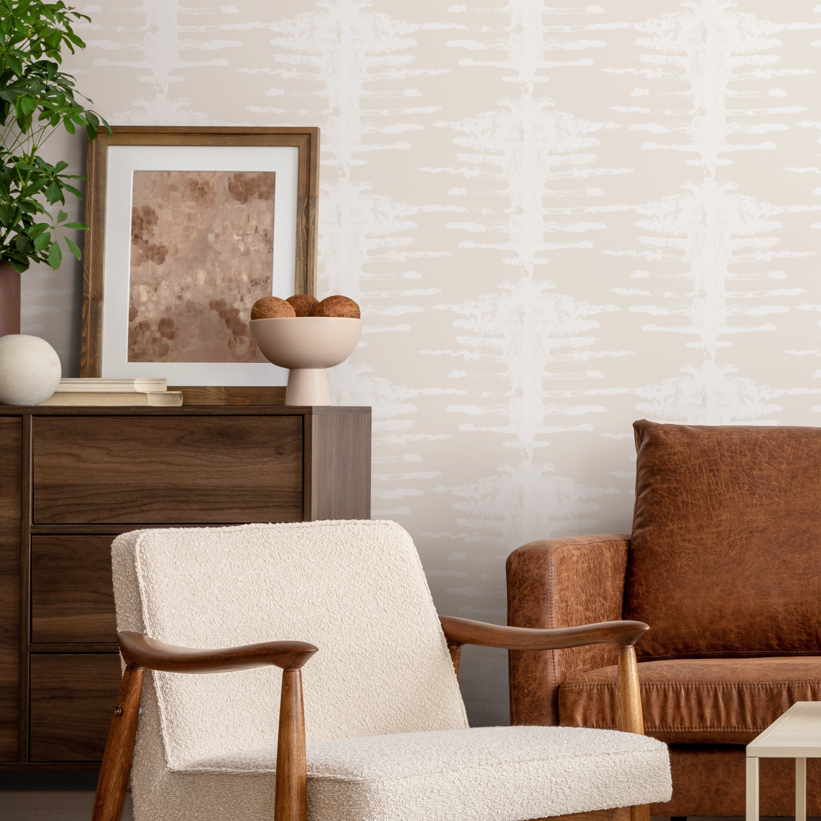 Abstract Wallpaper with Distressed Brushstrokes in Cream and Beige - C740