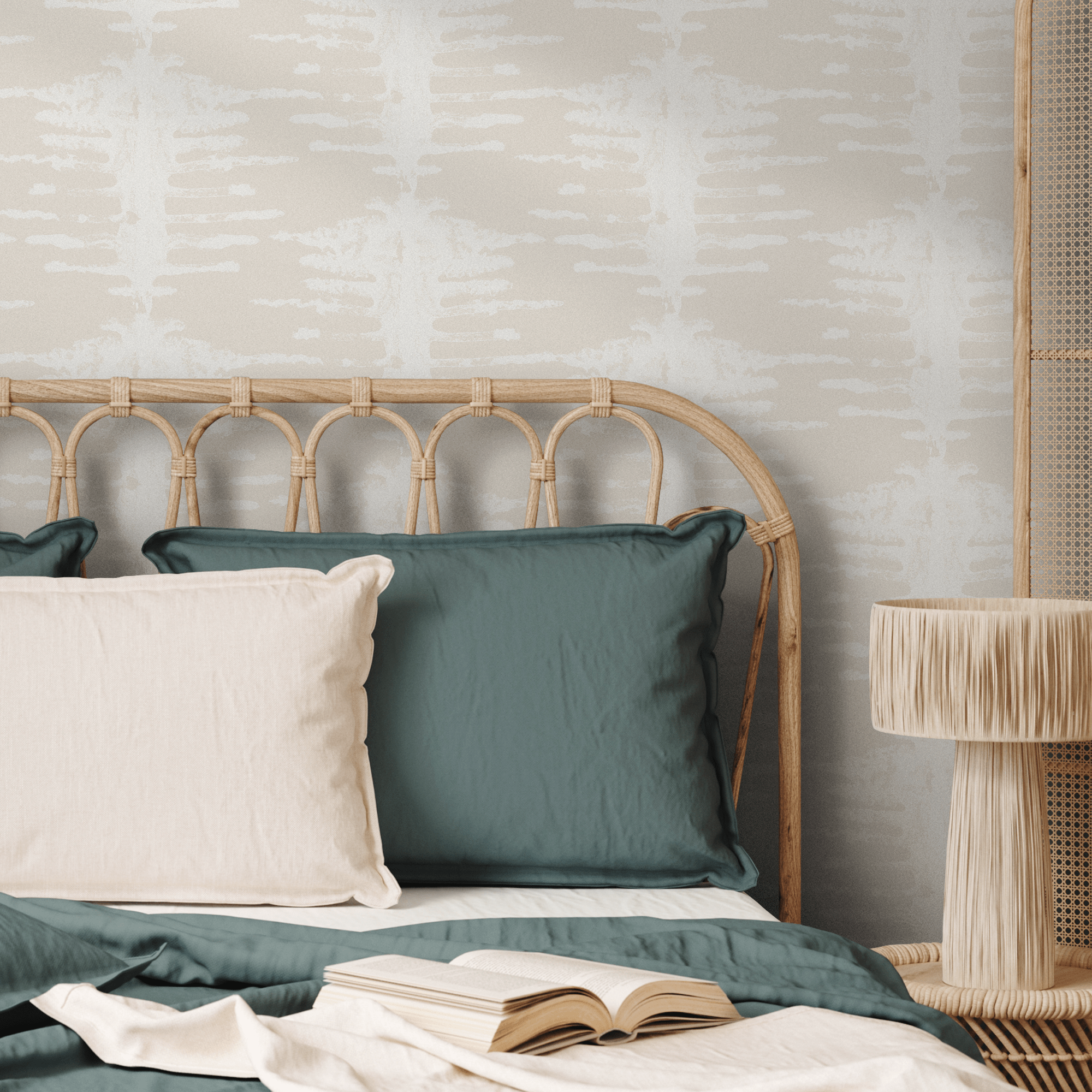 Abstract Wallpaper with Distressed Brushstrokes in Cream and Beige - C740