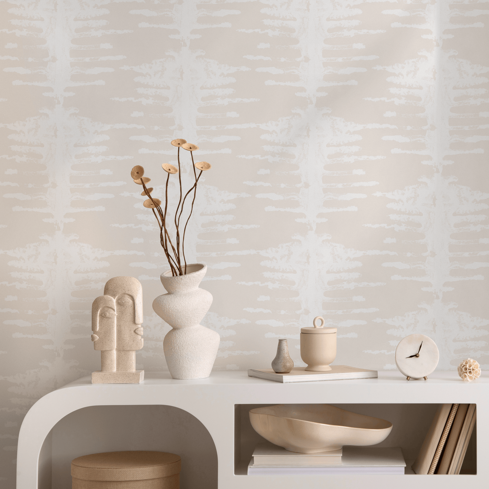Abstract Wallpaper with Distressed Brushstrokes in Cream and Beige - C740