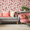 Floral Wallpaper with a Stylized Botanical Print in Pink, Beige, and Blue - C767