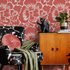 Floral Wallpaper with a Bold Hibiscus Motif in Coral - C678