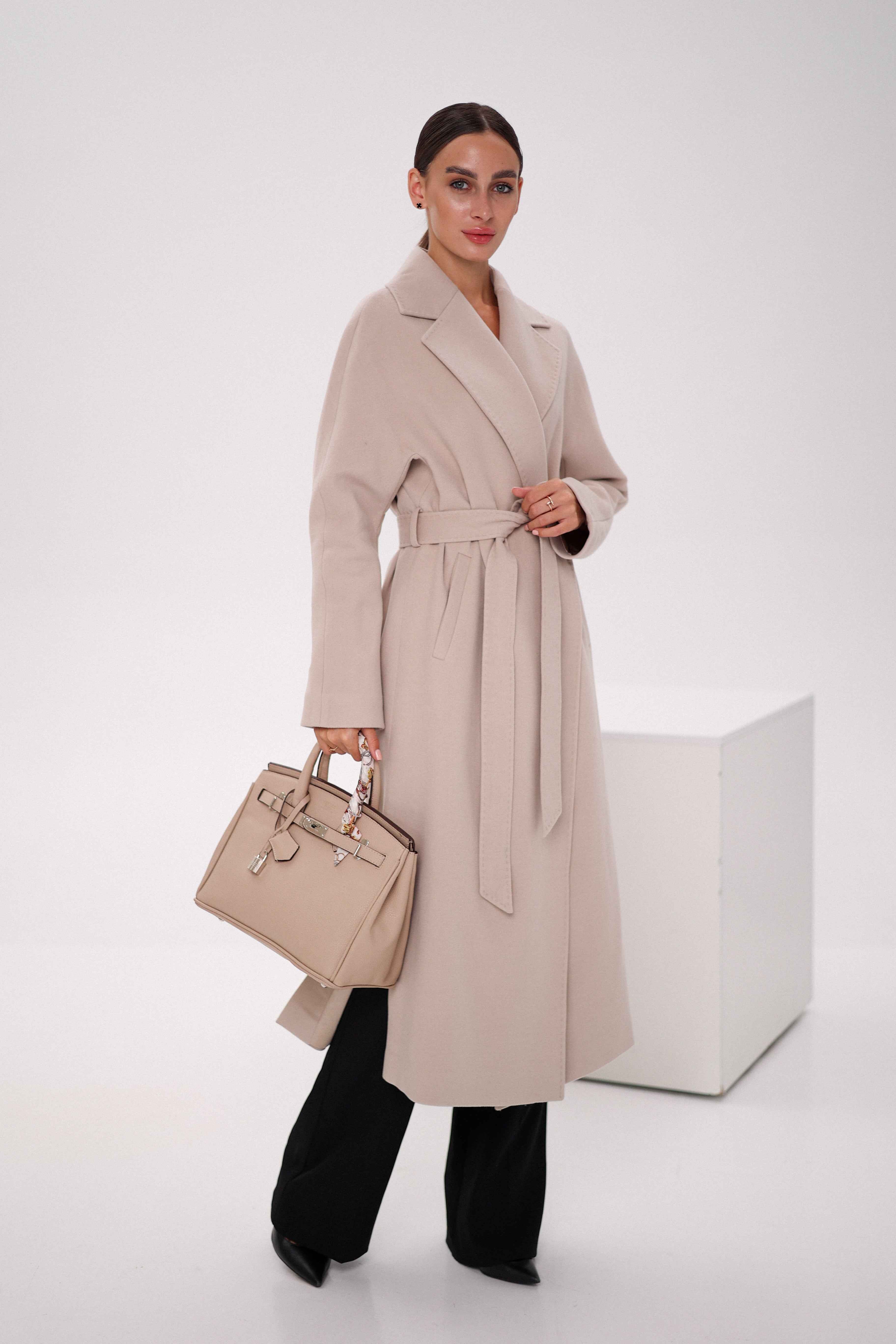 Cambridge Comfort Wraparound Wool Cashmere Coat in Nude