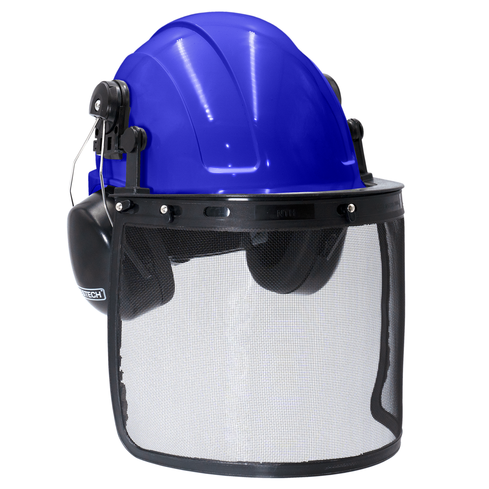 Safety Cap-Style Helmet System with Iron Mesh Face Shield and Earmuffs Black