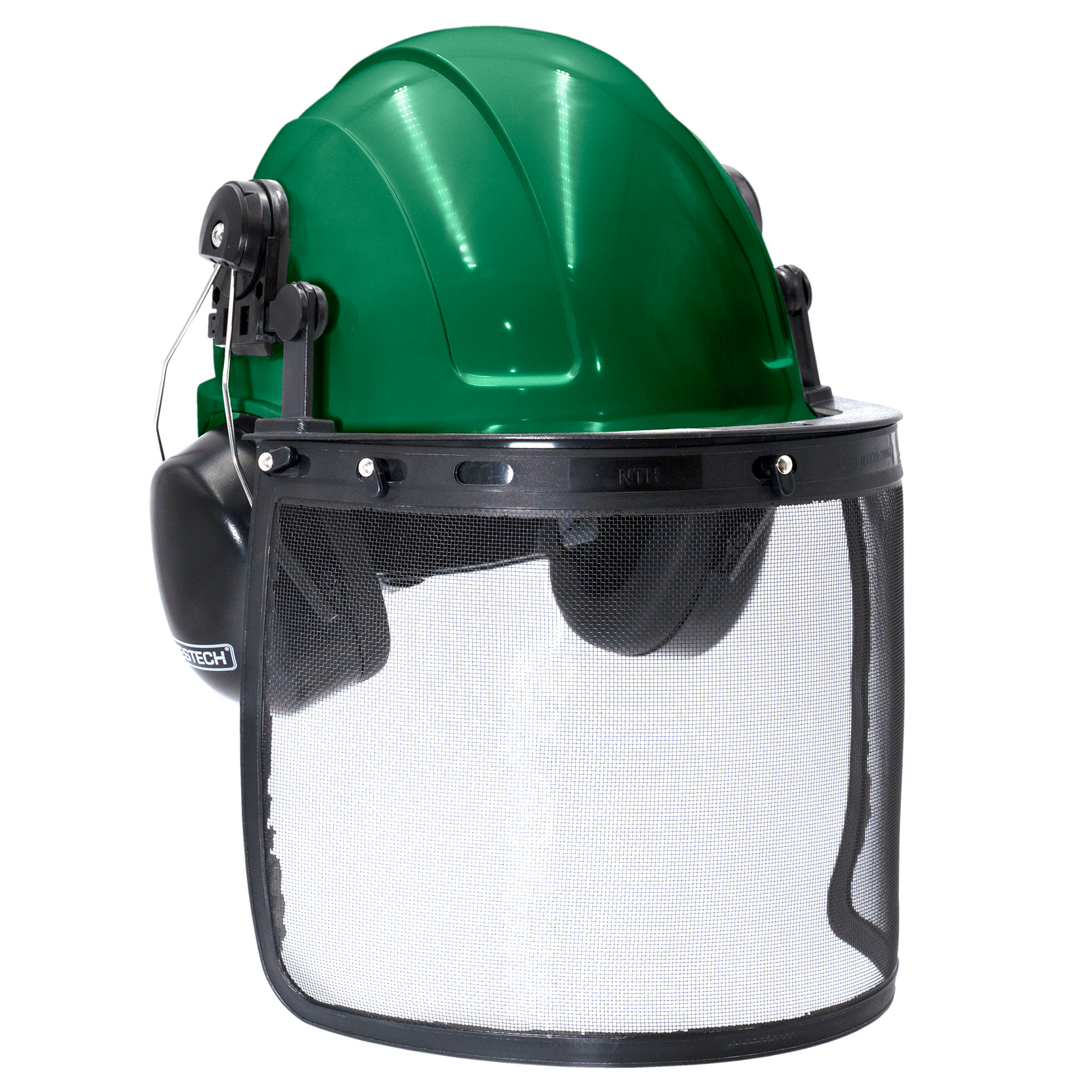 Safety Cap-Style Helmet System with Iron Mesh Face Shield and Earmuffs Black