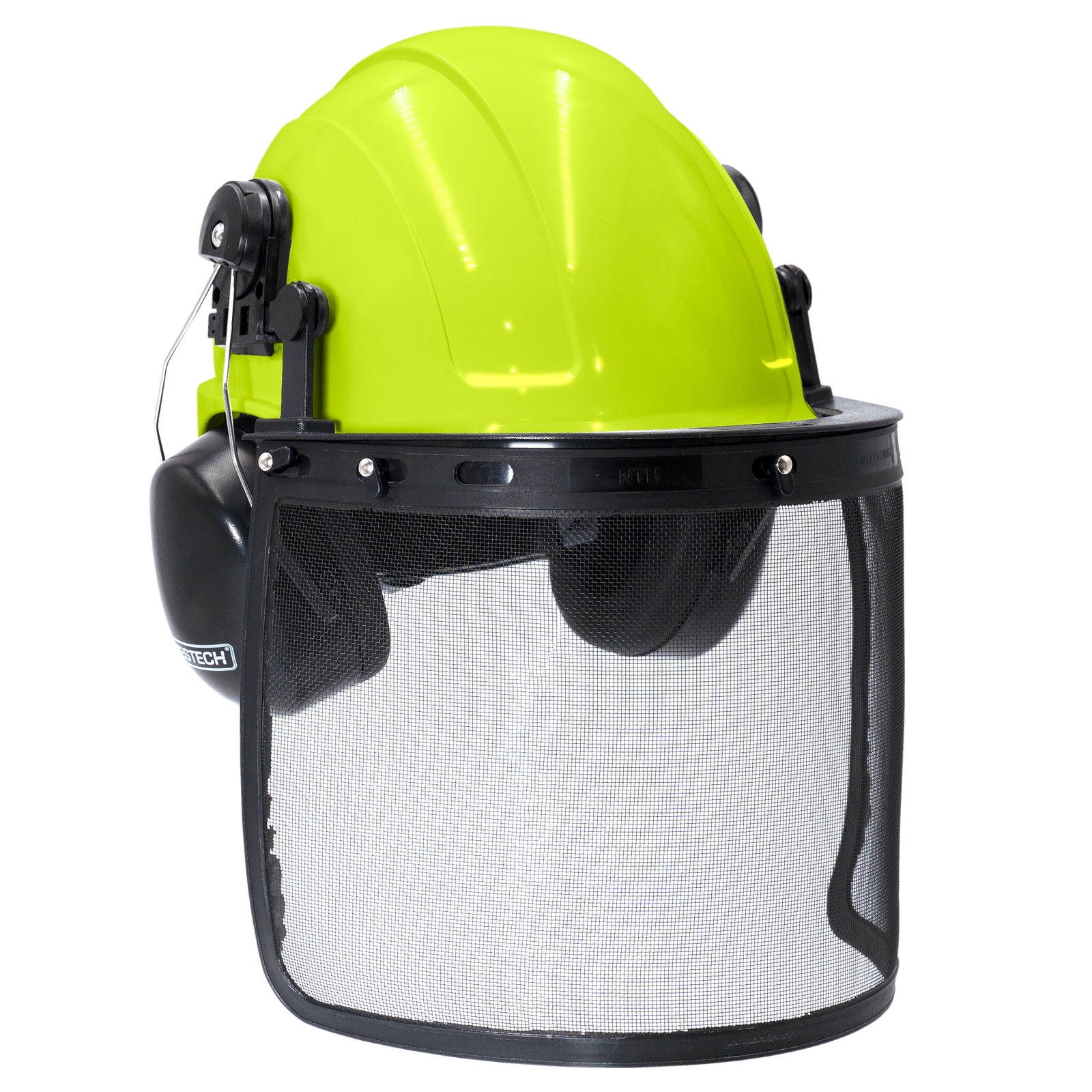 Safety Cap-Style Helmet System with Iron Mesh Face Shield and Earmuffs Black