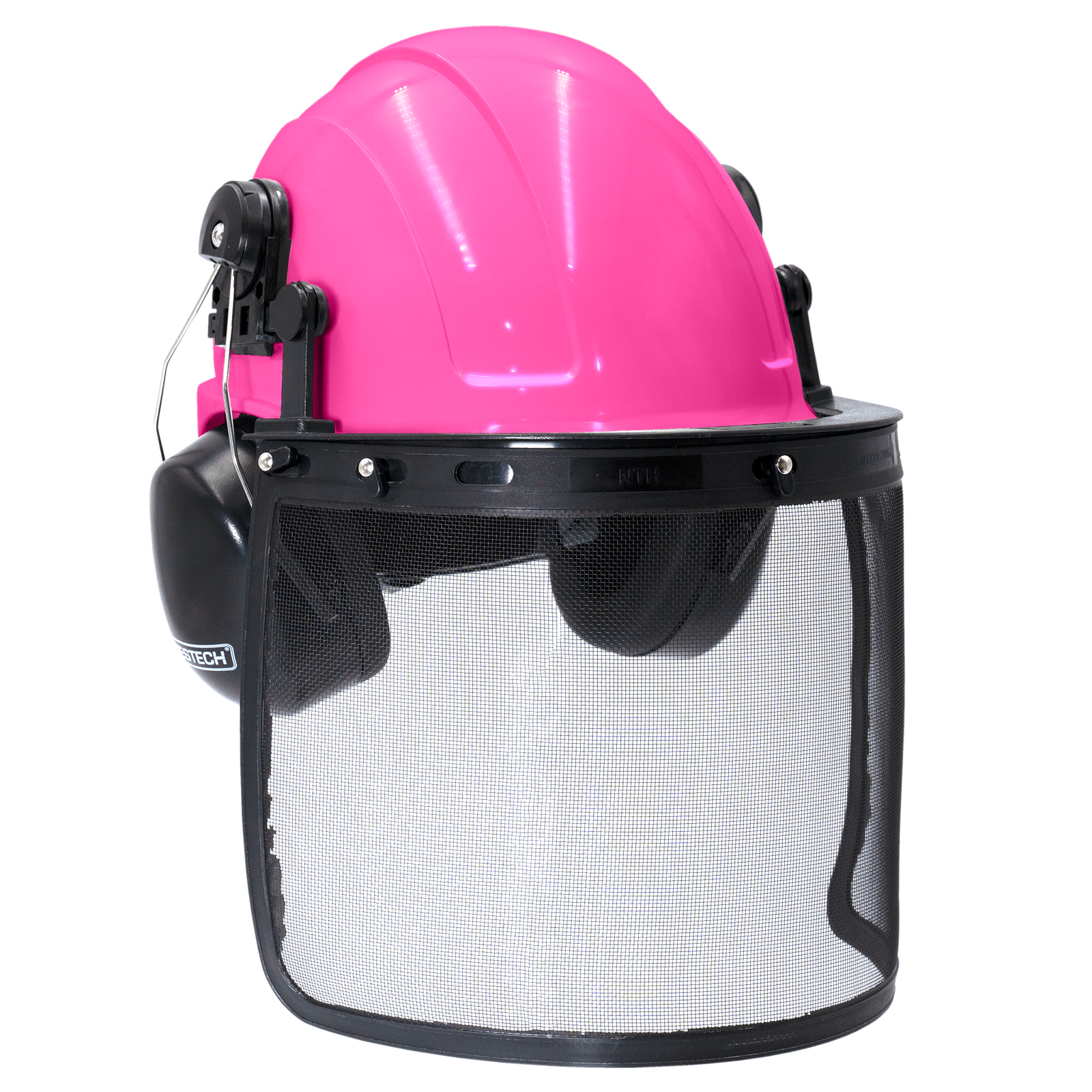 Safety Cap-Style Helmet System with Iron Mesh Face Shield and Earmuffs Black