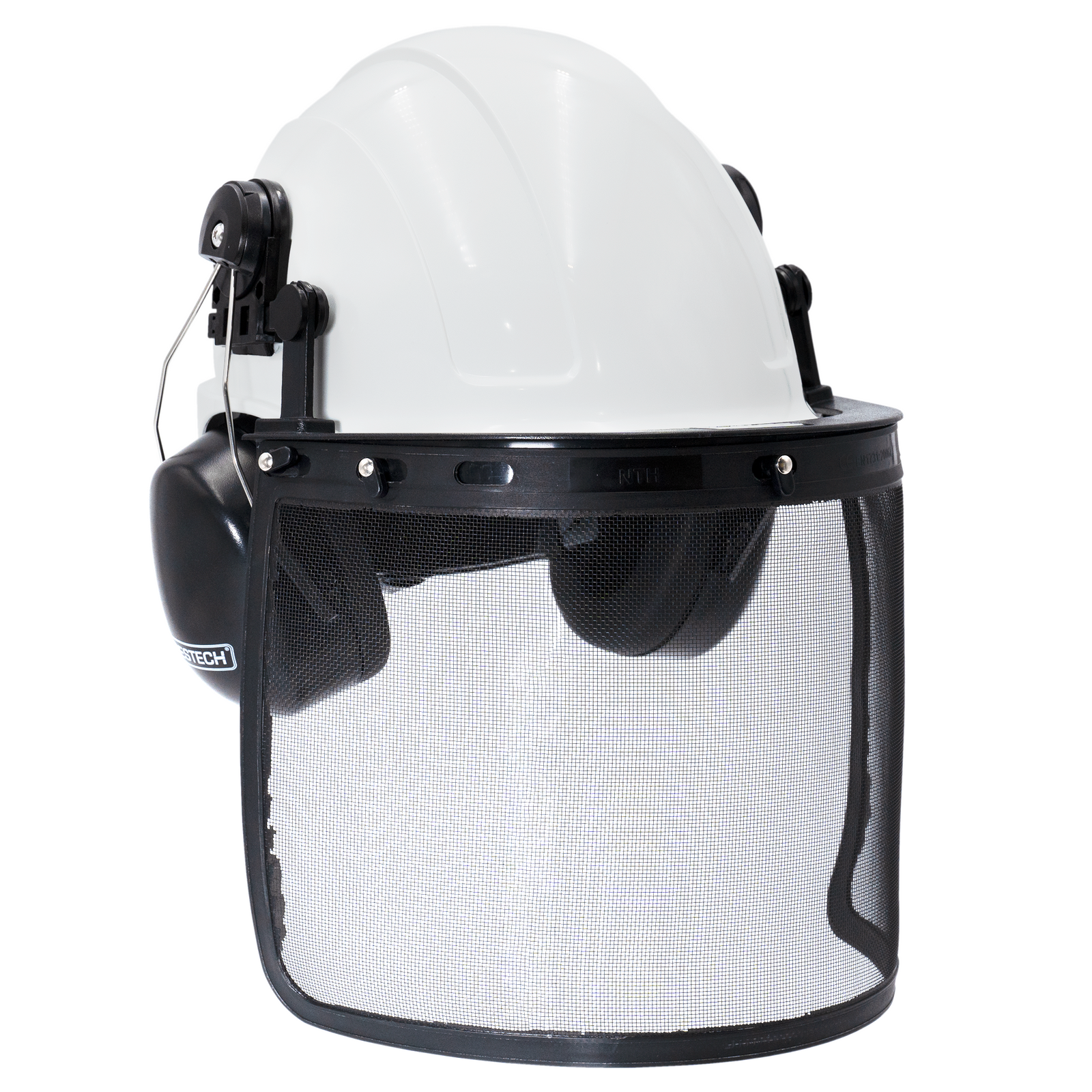 Safety Cap-Style Helmet System with Iron Mesh Face Shield and Earmuffs Black