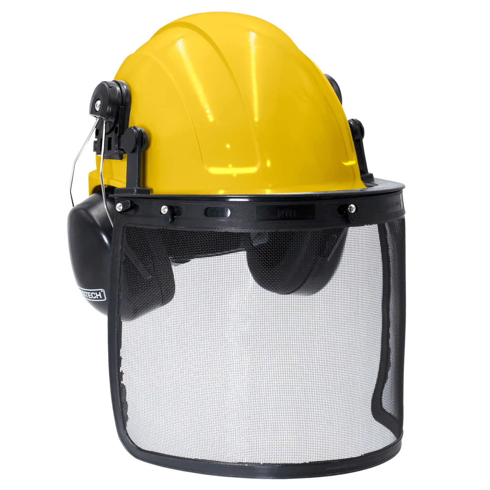 Safety Cap-Style Helmet System with Iron Mesh Face Shield and Earmuffs Black