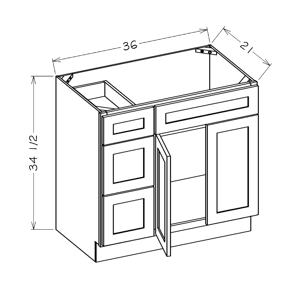 36 Inch White Slim Shaker Single Sink Bathroom Vanity with Drawers on the Left