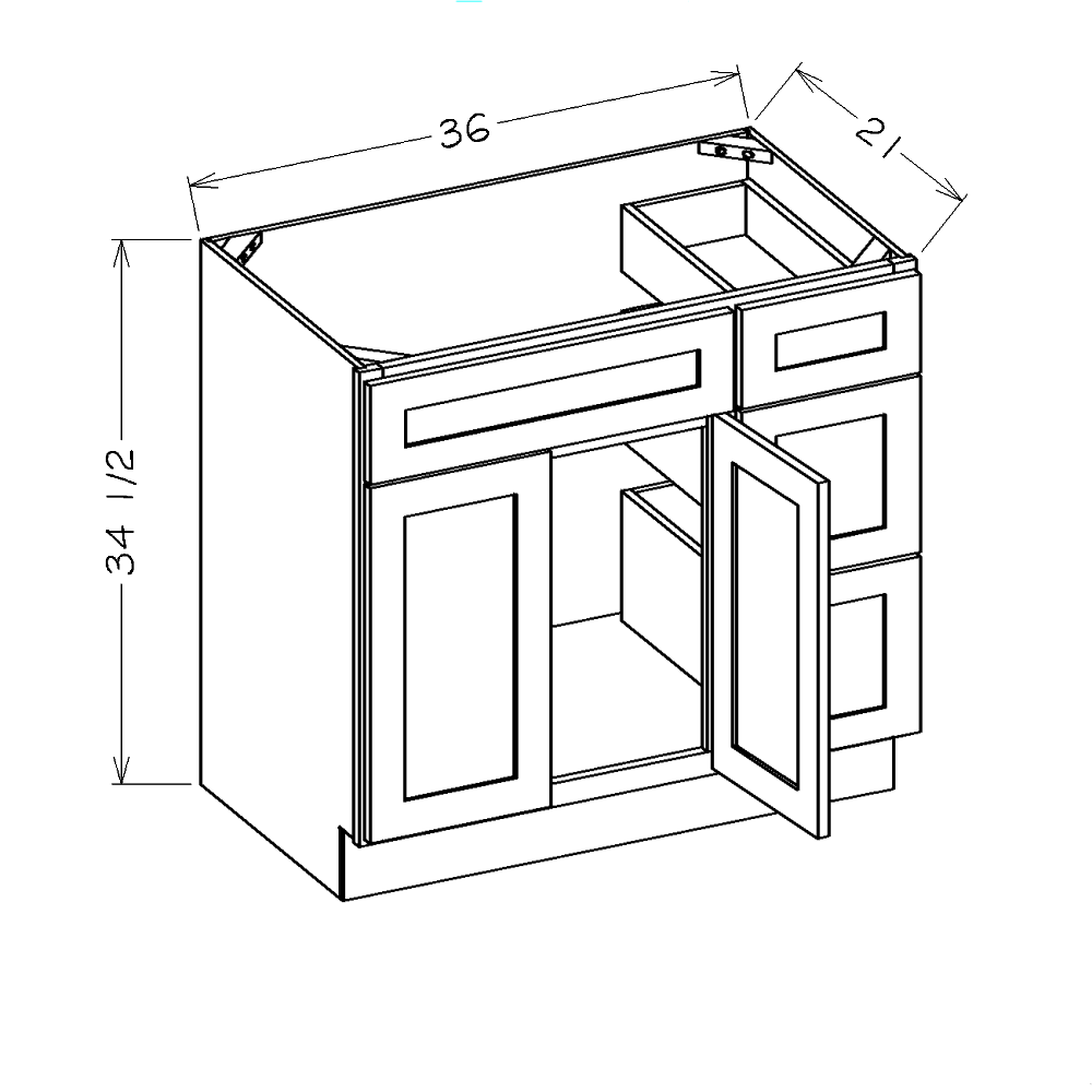 36 Inch White Slim Shaker Single Sink Bathroom Vanity with Drawers on the Right