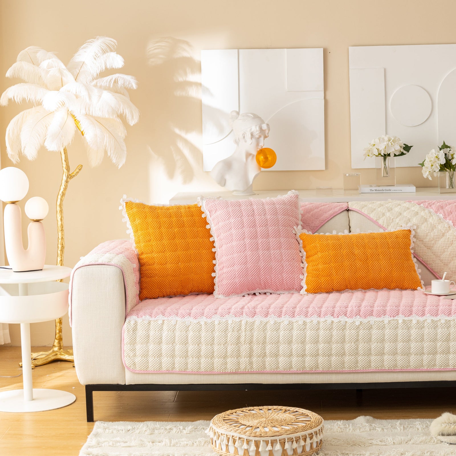 Non-Slip Sectional Couch Cover with Lace, Furniture Protector for Dogs, Pets, and Kids III