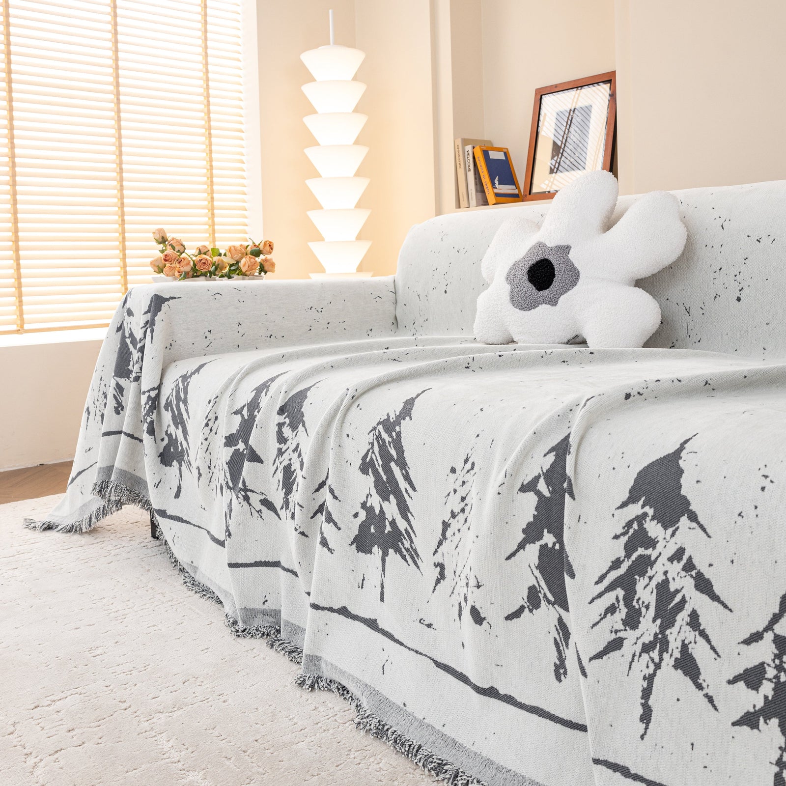 Stylish Chenille Pine Tree Couch Cover Blanket on Sectional Sofa, Universal Cat Proof Furniture Covers
