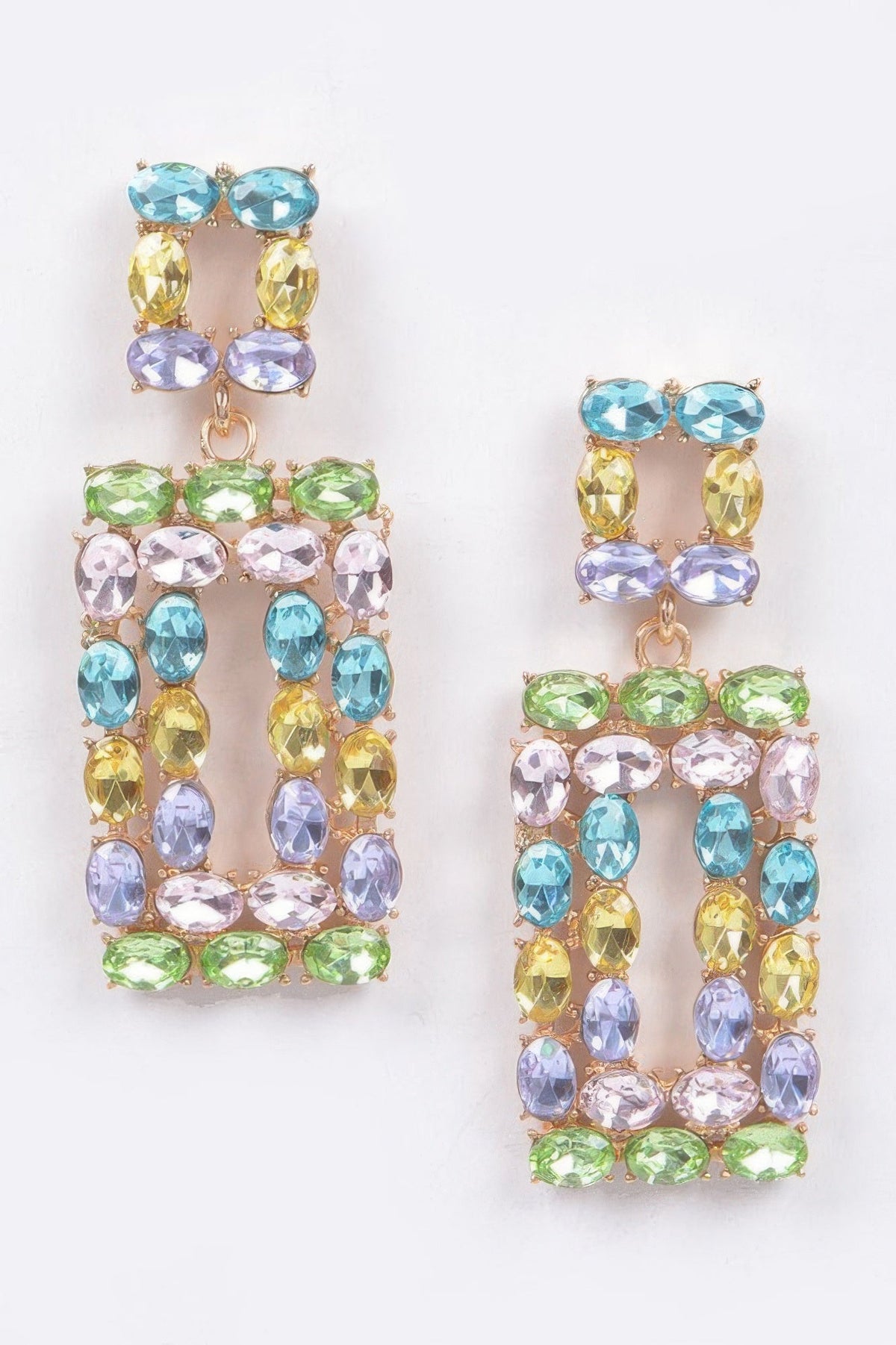 CHELSEA Crystal Color Pop Rectangle Earrings: NYFW BYMANYC ® New York