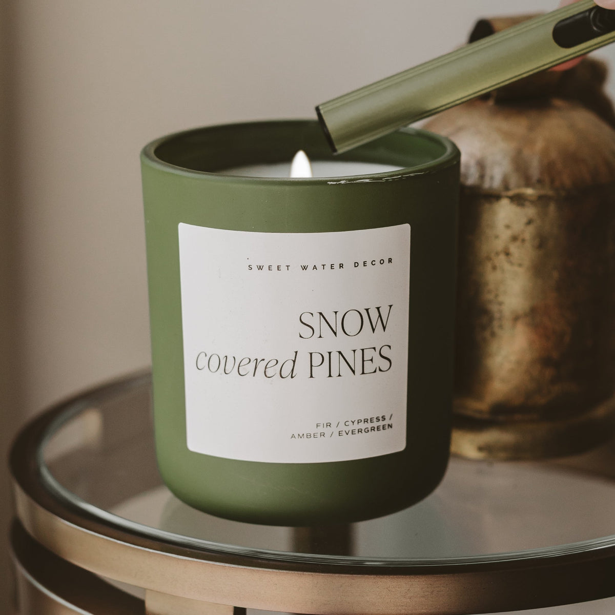 Snow Covered Pines Soy Candle - Olive Matte Jar - 15 oz