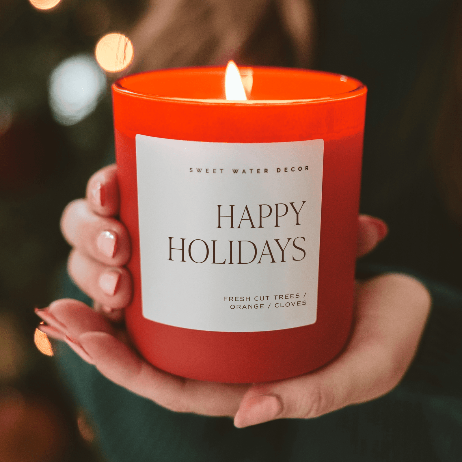 Happy Holidays Soy Candle - Red Matte Jar - 15 oz (Christmas)