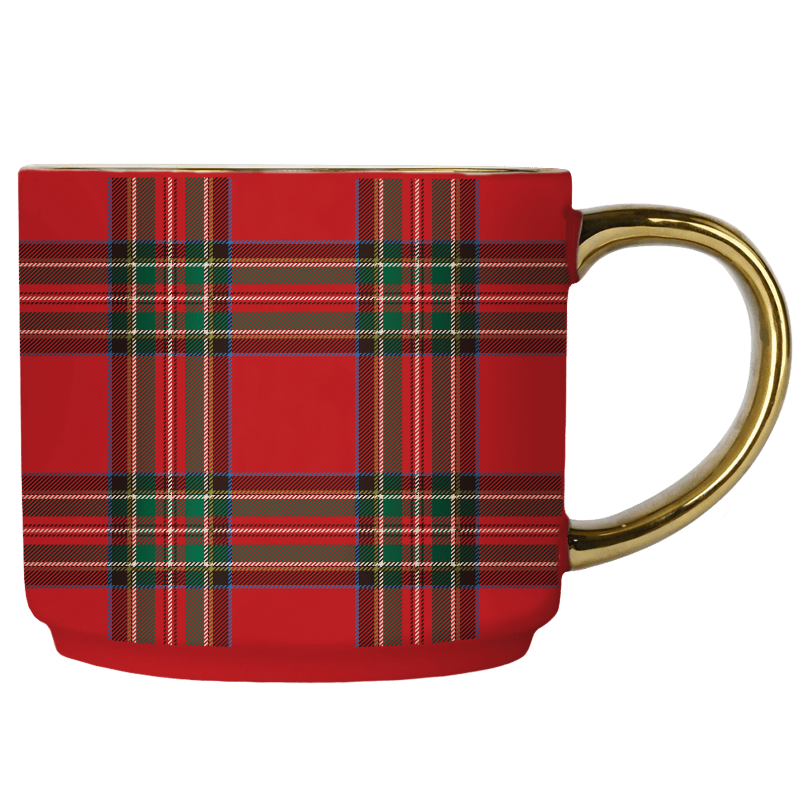 Red Plaid 14oz. Gold Handle Coffee Mug