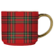 Red Plaid 14oz. Gold Handle Coffee Mug