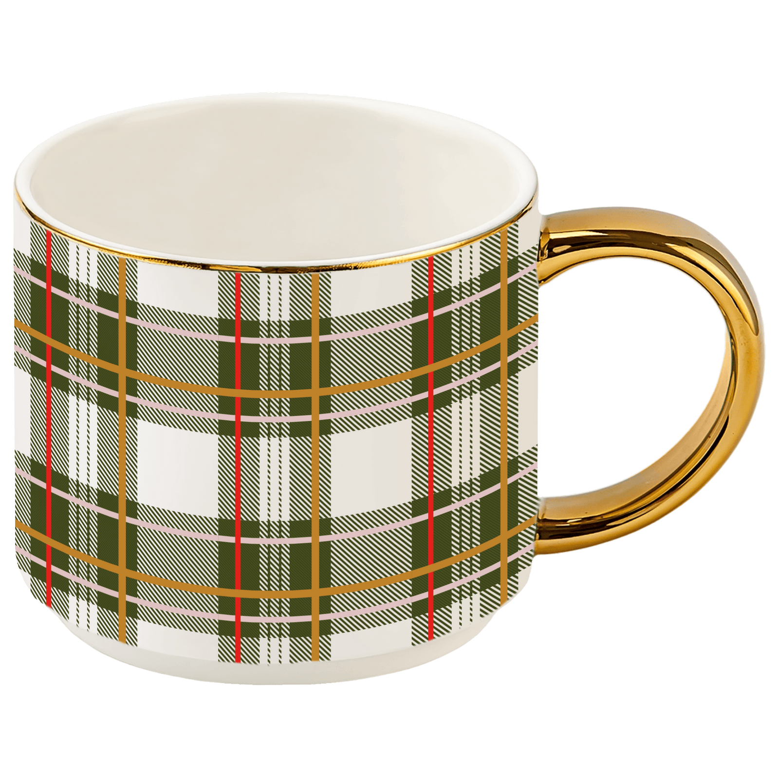 Green Plaid 14 oz Gold Handle Coffee Mug